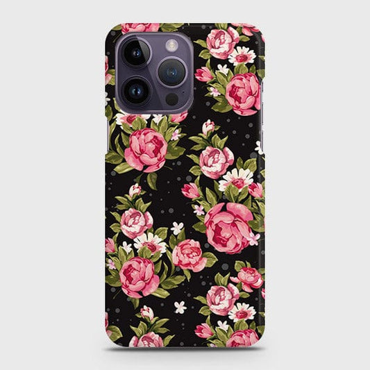 iPhone 14 Pro Cover - Trendy Pink Rose Vintage Flowers Printed Hard Case with Life Time Colors Guarantee