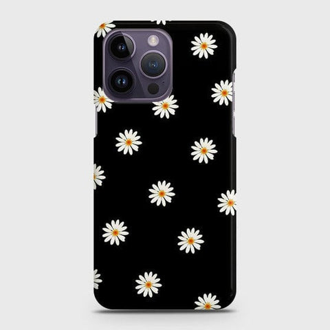 iPhone 14 Pro Cover - White Bloom Flowers with Black Background Printed Hard Case with Life Time Colors Guarantee