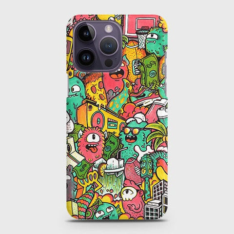 iPhone 14 Pro Max Cover - Matte Finish - Candy Colors Trendy Sticker Collage Printed Hard Case with Life Time Colors Guarantee