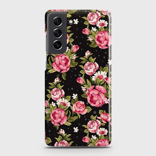 Samsung Galaxy S21 FE 5G Cover - Trendy Pink Rose Vintage Flowers Printed Hard Case with Life Time Colors Guarantee