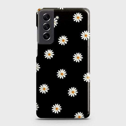 Samsung Galaxy S21 FE 5G Cover - Matte Finish - White Bloom Flowers with Black Background Printed Hard Case with Life Time Colors Guarantee