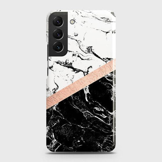 Samsung Galaxy S22 5G Cover - Black & White Marble With Chic RoseGold Strip Case with Life Time Colors Guarantee