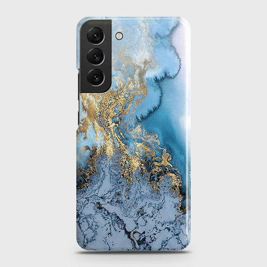 Samsung Galaxy S22 Plus 5G Cover - Trendy Golden & Blue Ocean Marble Printed Hard Case with Life Time Colors Guarantee