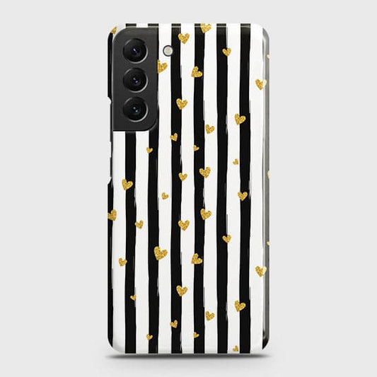 Samsung Galaxy S22 Plus 5G Cover - Trendy Black & White Strips With Golden Hearts Printed Hard Case with Life Time Colors Guarantee