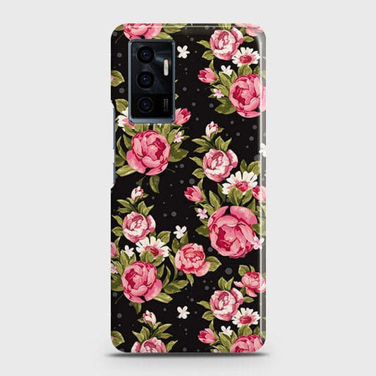 Vivo V23e Cover - Trendy Pink Rose Vintage Flowers Printed Hard Case with Life Time Colors Guarantee