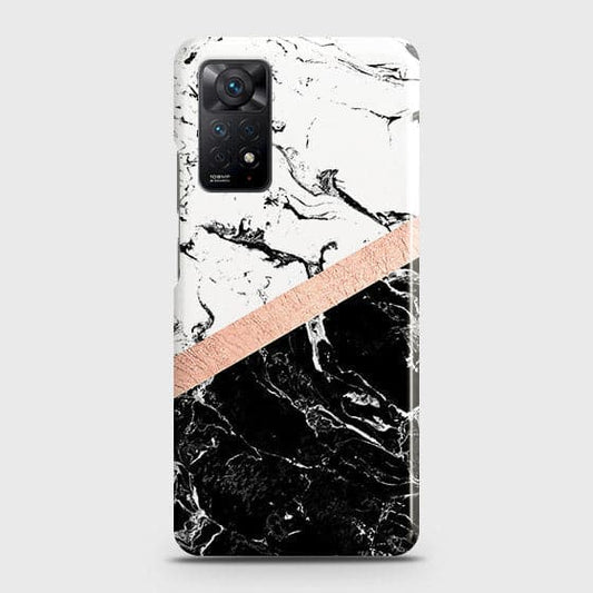 Xiaomi Redmi Note 11 Pro 5G Cover - Black & White Marble With Chic RoseGold Strip Case with Life Time Colors Guarantee