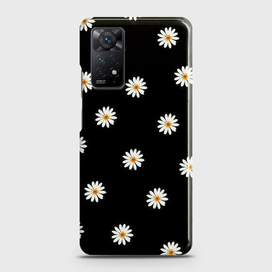 Xiaomi Redmi Note 11 Pro 5G Cover - Matte Finish - White Bloom Flowers with Black Background Printed Hard Case with Life Time Colors Guarantee