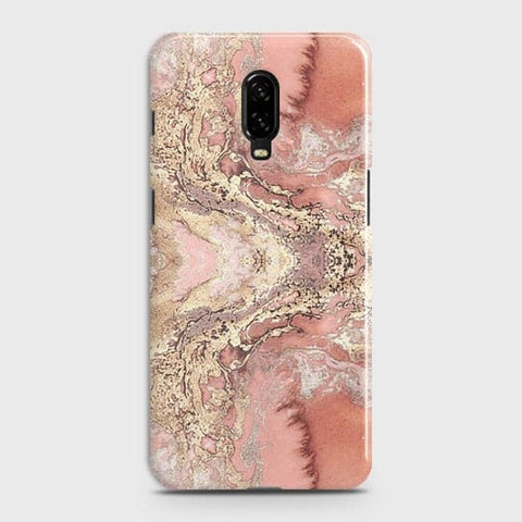 OnePlus 6T Cover - Trendy Chic Rose Gold Marble Printed Hard Case with Life Time Colors Guarantee