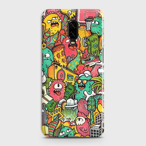 OnePlus 6T Cover - Matte Finish - Candy Colors Trendy Sticker Collage Printed Hard Case with Life Time Colors Guarantee