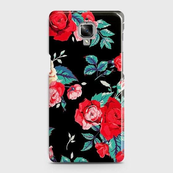 OnePlus 3 Cover - Luxury Vintage Red Flowers Printed Hard Case with Life Time Colors Guarantee(1)