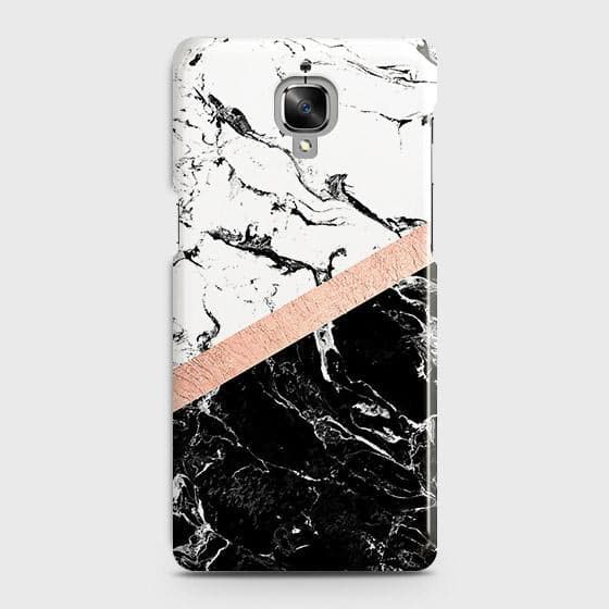 OnePlus 3 Cover - Black & White Marble With Chic RoseGold Strip Case with Life Time Colors Guarantee