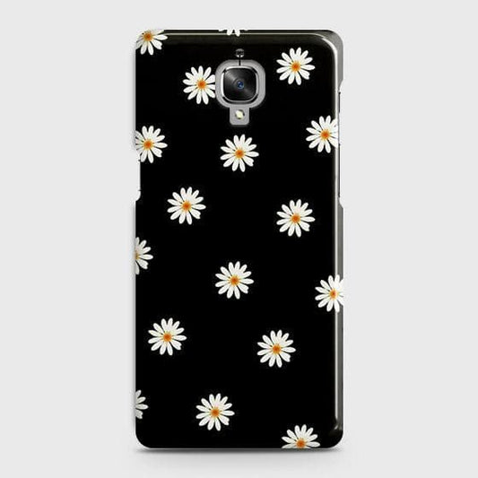 OnePlus 3 Cover - Matte Finish - White Bloom Flowers with Black Background Printed Hard Case with Life Time Colors Guarantee