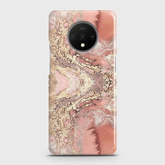 OnePlus 7T Cover - Trendy Chic Rose Gold Marble Printed Hard Case with Life Time Colors Guarantee