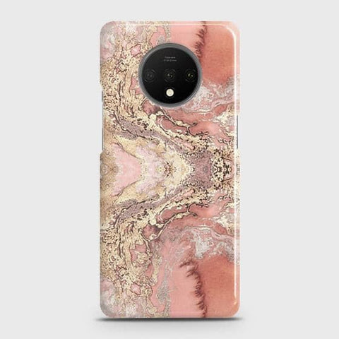 OnePlus 7T Cover - Trendy Chic Rose Gold Marble Printed Hard Case with Life Time Colors Guarantee