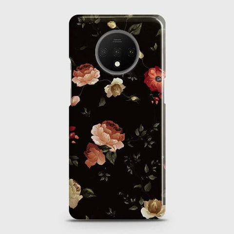 OnePlus 7T Cover - Matte Finish - Dark Rose Vintage Flowers Printed Hard Case with Life Time Colors Guarantee