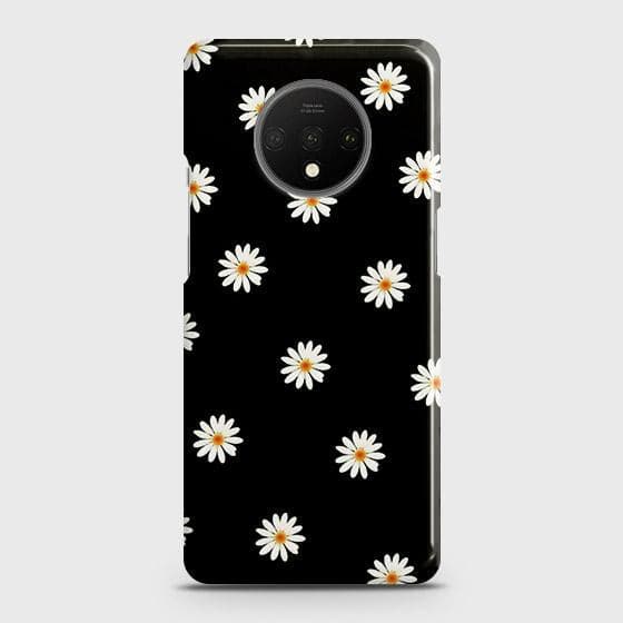 OnePlus 7T Cover - Matte Finish - White Bloom Flowers with Black Background Printed Hard Case with Life Time Colors Guarantee