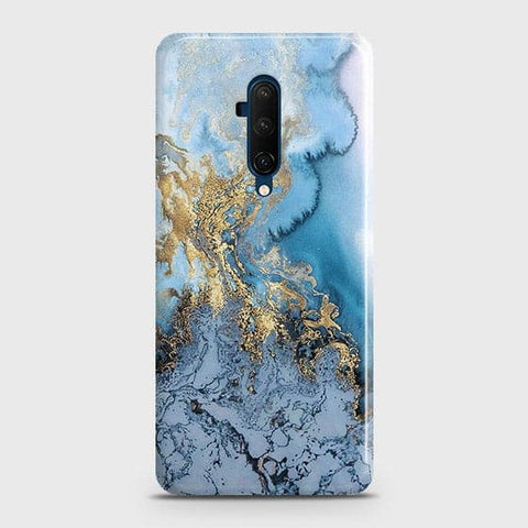 OnePlus 7T Pro Cover - Trendy Golden & Blue Ocean Marble Printed Hard Case with Life Time Colors Guarantee