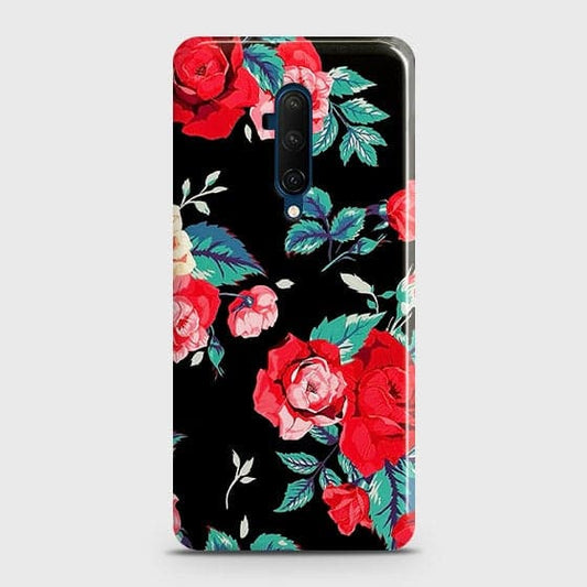 OnePlus 7T Pro Cover - Luxury Vintage Red Flowers Printed Hard Case with Life Time Colors Guarantee