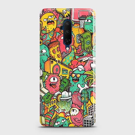 OnePlus 7T Pro Cover - Matte Finish - Candy Colors Trendy Sticker Collage Printed Hard Case with Life Time Colors Guarantee