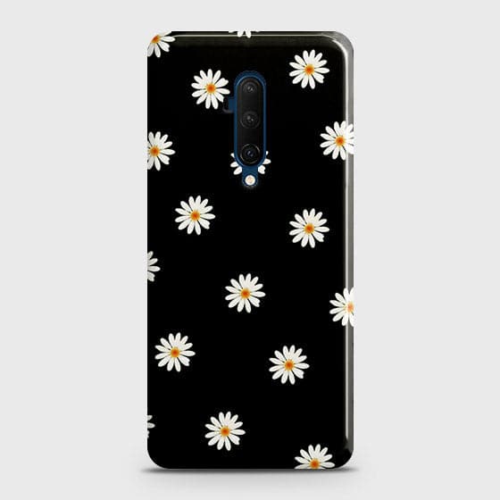 OnePlus 7T Pro Cover - Matte Finish - White Bloom Flowers with Black Background Printed Hard Case with Life Time Colors Guarantee