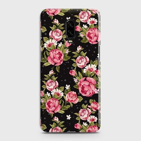 OnePlus 7 Cover - Trendy Pink Rose Vintage Flowers Printed Hard Case with Life Time Colors Guarantee