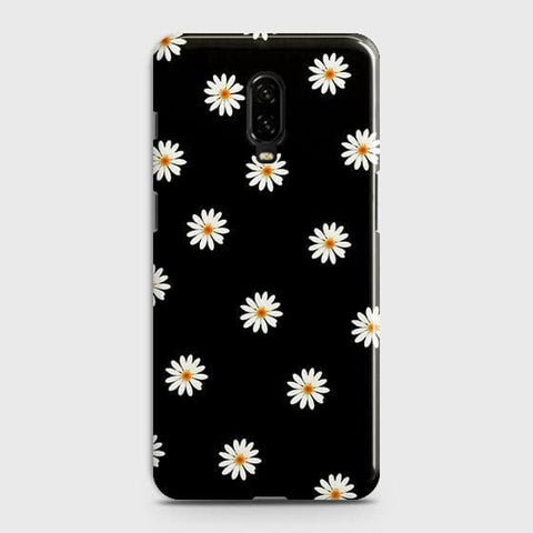 OnePlus 7 Cover - Matte Finish - White Bloom Flowers with Black Background Printed Hard Case with Life Time Colors Guarantee