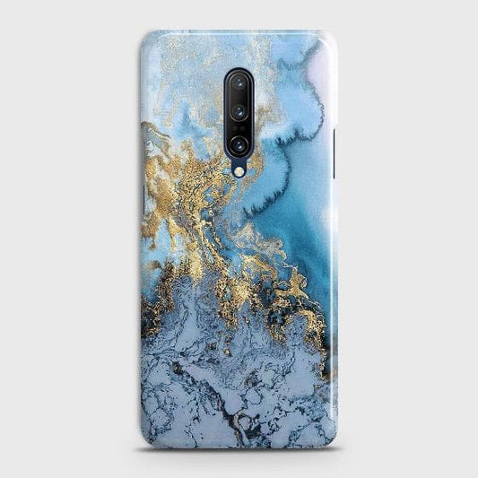 OnePlus 7 Pro Cover - Trendy Golden & Blue Ocean Marble Printed Hard Case with Life Time Colors Guarantee ( Fast Delivery )
