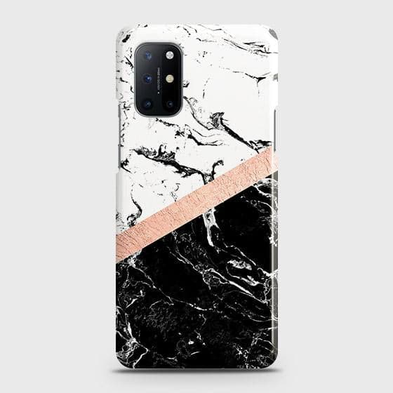 OnePlus 8T Cover - Black & White Marble With Chic RoseGold Strip Case with Life Time Colors Guarantee