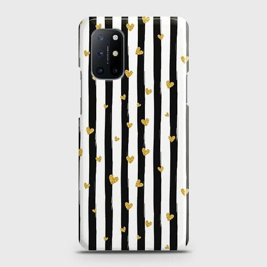 OnePlus 8T Cover - Trendy Black & White Lining With Golden Hearts Printed Hard Case with Life Time Colors Guarantee