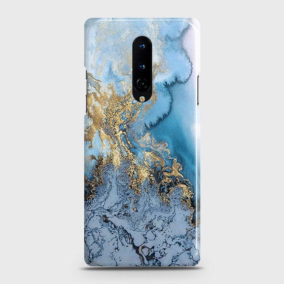 OnePlus 8 Cover - Trendy Golden & Blue Ocean Marble Printed Hard Case with Life Time Colors Guarantee ( Fast Delivery )