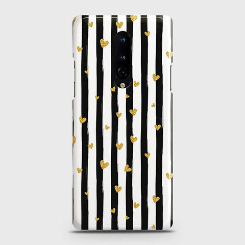 OnePlus 8 5G Cover - Trendy Black & White Lining With Golden Hearts Printed Hard Case with Life Time Colors Guarantee
