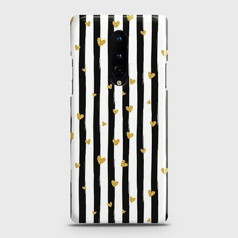 OnePlus 8 4G Cover - Trendy Black & White Lining With Golden Hearts Printed Hard Case with Life Time Colors Guarantee