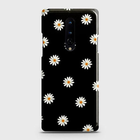 OnePlus 8 5G Cover - White Bloom Flowers with Black Background Printed Hard Case with Life Time Colors Guarantee
