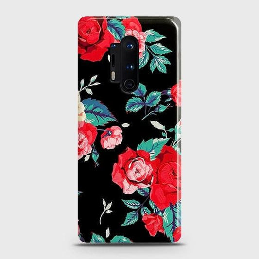 OnePlus 8 Pro Cover - Luxury Vintage Red Flowers Printed Hard Case with Life Time Colors Guarantee