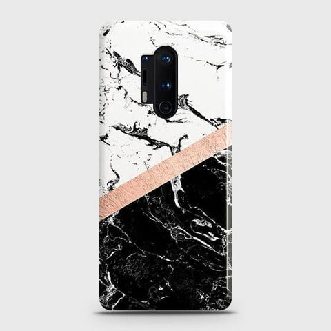 OnePlus 8 Pro Cover - Black & White Marble With Chic RoseGold Strip Case with Life Time Colors Guarantee