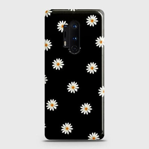 OnePlus 8 Pro Cover - Matte Finish - White Bloom Flowers with Black Background Printed Hard Case with Life Time Colors Guarantee