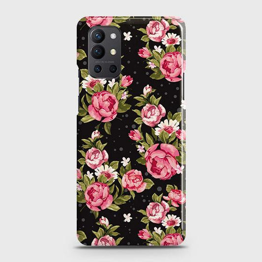 OnePlus 9R Cover - Trendy Pink Rose Vintage Flowers Printed Hard Case with Life Time Colors Guarantee