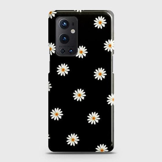 OnePlus 9 Pro Cover - Matte Finish - White Bloom Flowers with Black Background Printed Hard Case with Life Time Colors Guarantee