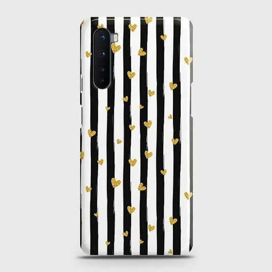 OnePlus Nord Cover - Trendy Black & White Lining With Golden Hearts Printed Hard Case with Life Time Colors Guarante