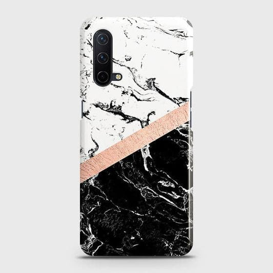 OnePlus Nord CE 5G Cover - Black & White Marble With Chic RoseGold Strip Case with Life Time Colors Guarantee (Fast Delivery)