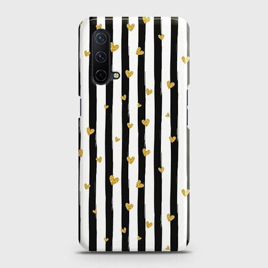 OnePlus Nord CE 5G Cover - Trendy Black & White Lining With Golden Hearts Printed Hard Case with Life Time Colors Guarantee