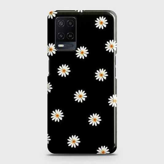Oppo A54 4G Cover - Matte Finish - White Bloom Flowers with Black Background Printed Hard Case with Life Time Colors Guarantee