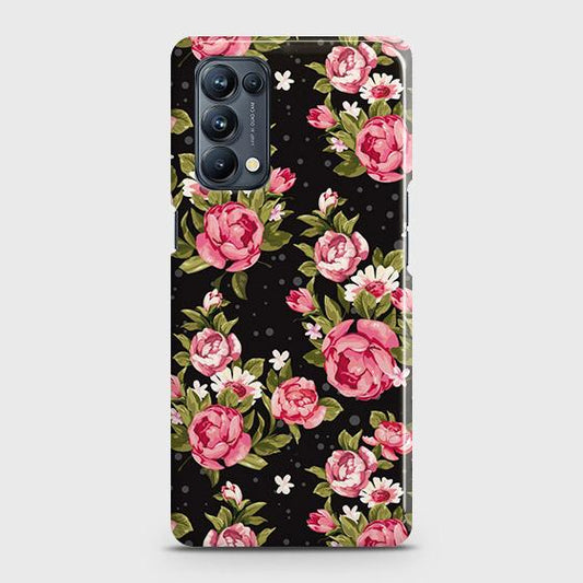 Oppo Reno 5 5G Cover - Trendy Pink Rose Vintage Flowers Printed Hard Case with Life Time Colors Guarantee
