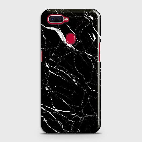 Oppo A7 Cover - Trendy Black Marble Printed Hard Case with Life Time Colors Guarantee