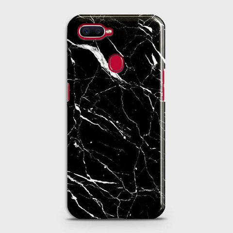 Oppo A7 Cover - Trendy Black Marble Printed Hard Case with Life Time Colors Guarantee