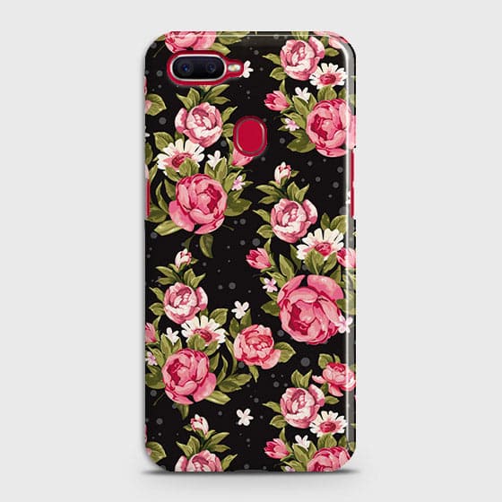 Oppo A7 Cover - Trendy Pink Rose Vintage Flowers Printed Hard Case with Life Time Colors Guarantee
