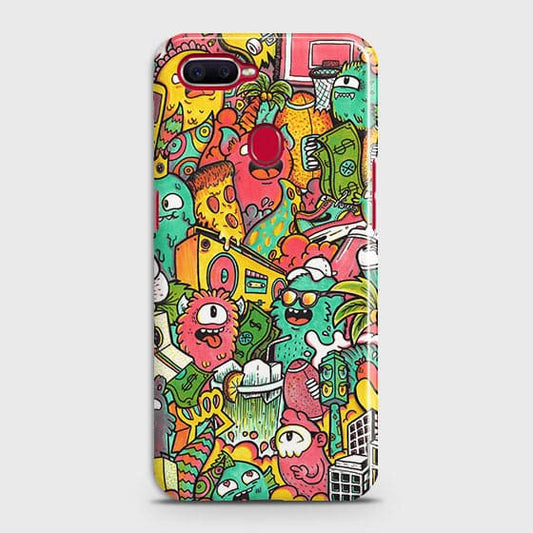 Oppo A7 Cover - Matte Finish - Candy Colors Trendy Sticker Collage Printed Hard Case with Life Time Colors Guarantee