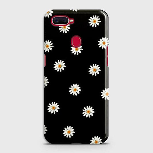 Oppo A7 Cover - Matte Finish - White Bloom Flowers with Black Background Printed Hard Case with Life Time Colors Guarantee