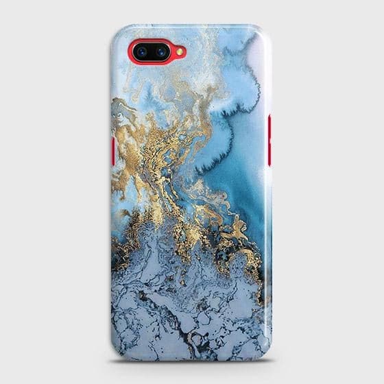 Oppo A12e Cover - Trendy Golden & Blue Ocean Marble Printed Hard Case with Life Time Colors Guarantee