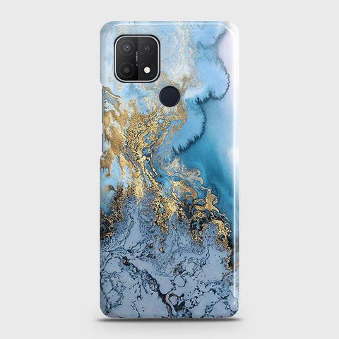 Oppo A15 Cover Trendy Golden Blue Ocean Marble Printed Hard